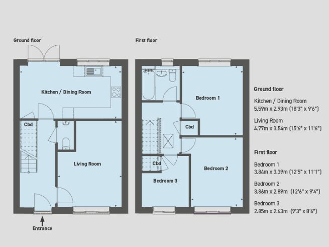 Floor plan, 3 bedroom house  - artist's impression subject to change